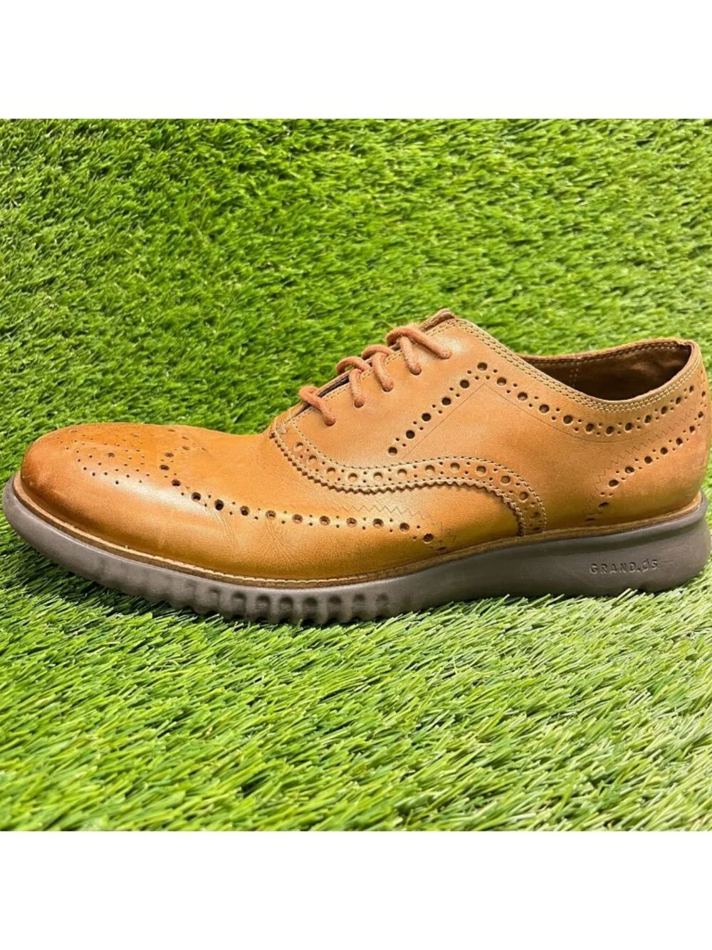 Cole Haan Zerogrand Mens Size 10 Brown Casual Leather Wingtip Oxford Dress Shoes